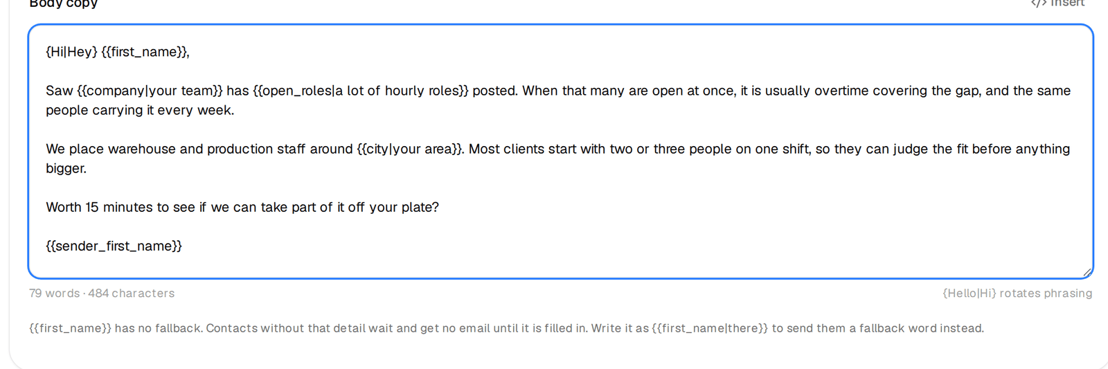 The editor warning about a variable without a fallback