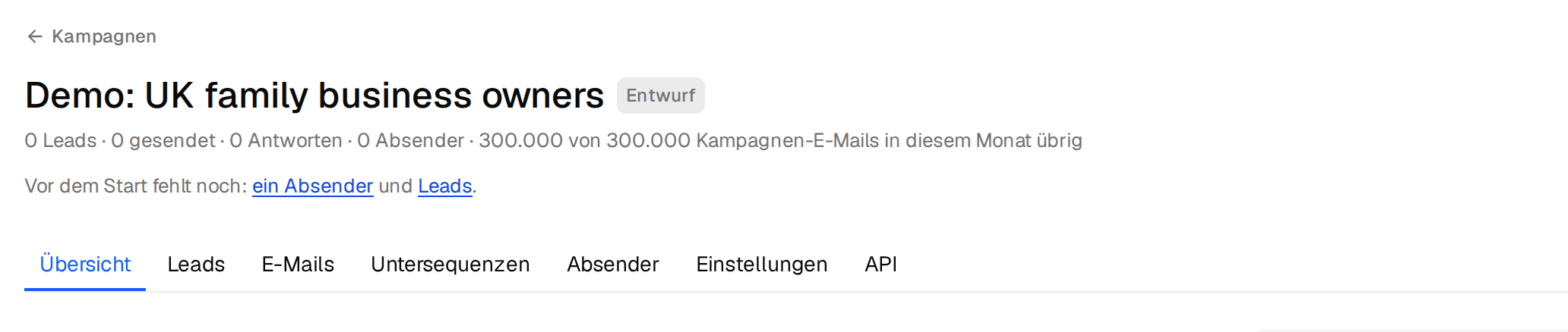 Der Kopf der Kampagne mit dem, was vor dem Start fehlt