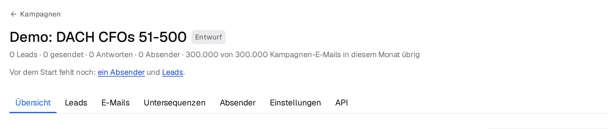 Der Kopf der Kampagne mit dem, was vor dem Start fehlt