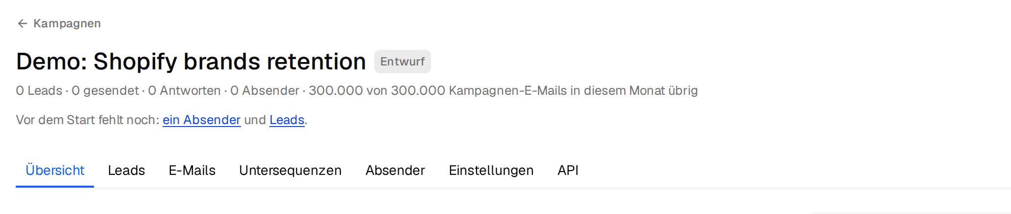 Der Kopf der Kampagne mit dem, was vor dem Start noch fehlt