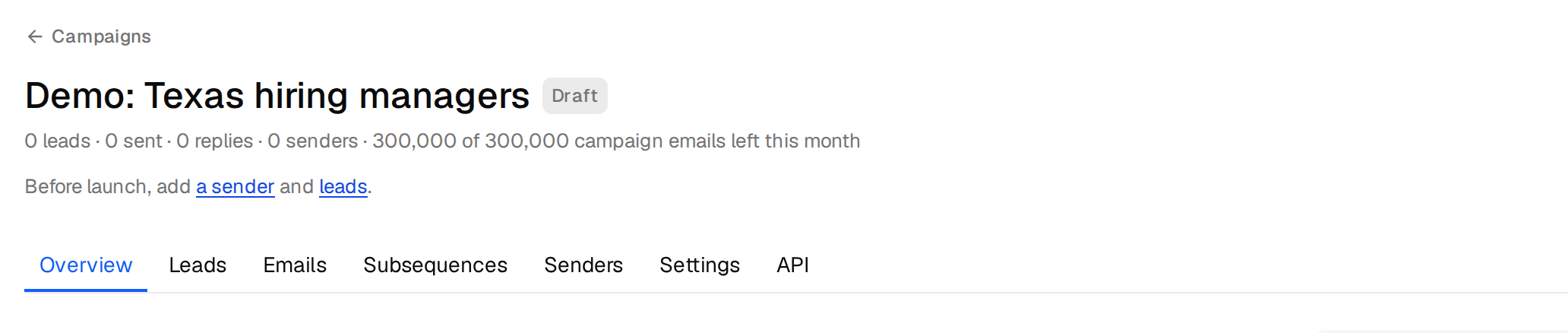 The campaign header saying what is still missing before launch
