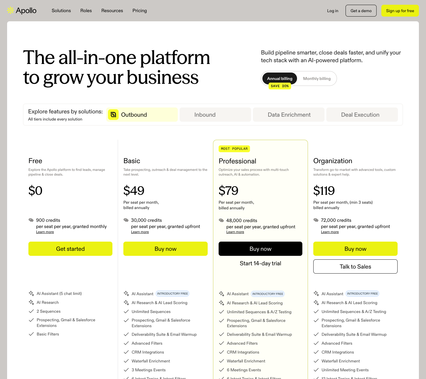 Apollo pricing page captured on June 2, 2026.