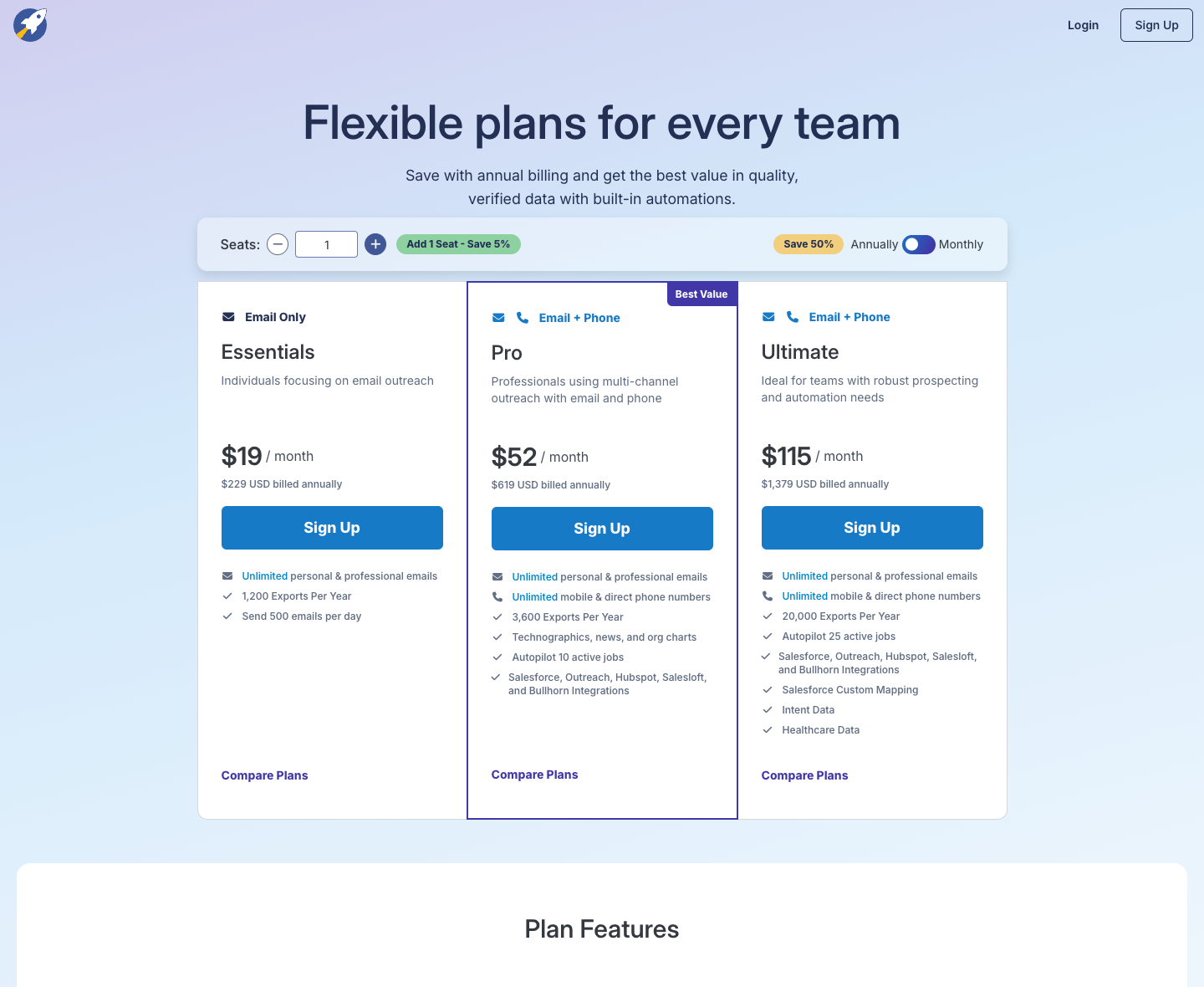 RocketReach pricing page captured on June 2, 2026.