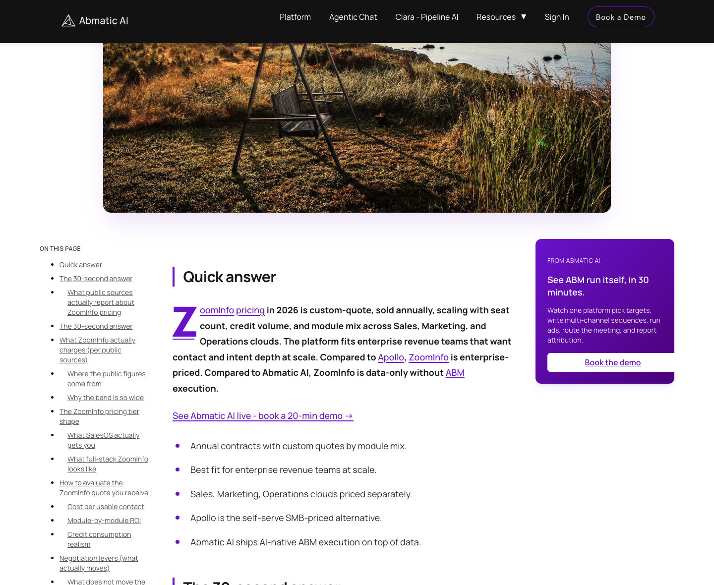 ZoomInfo pricing guide screenshot captured from Abmatic AI on June 2, 2026.