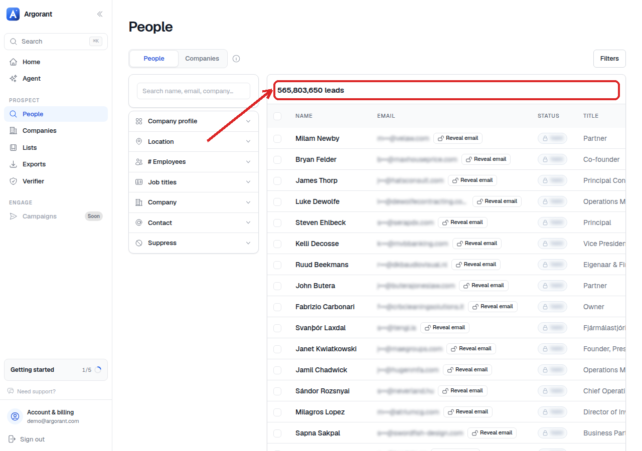 Live count above the results list updating as filters change