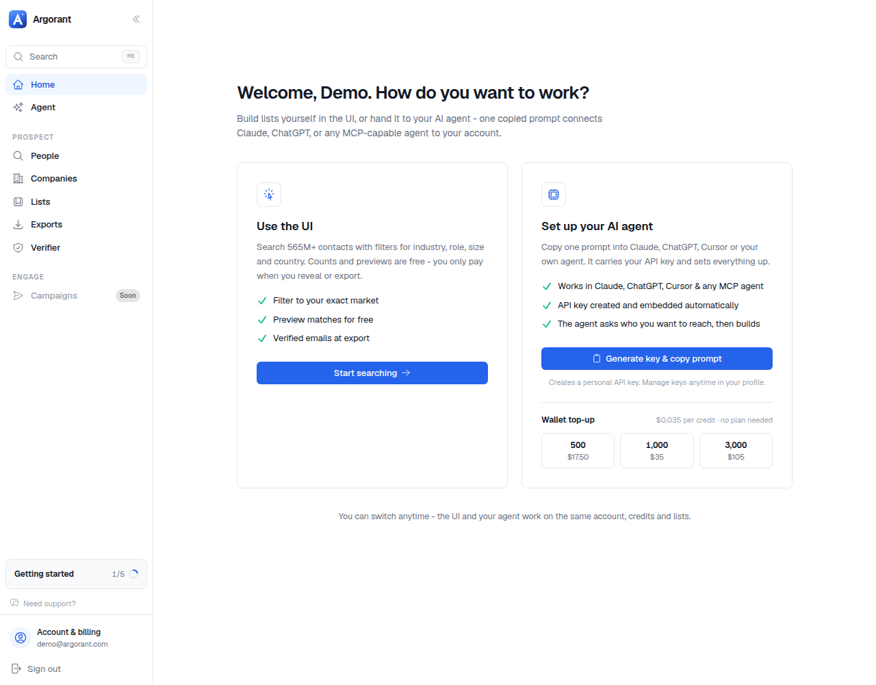 The /start page with the app door and the agent door side by side