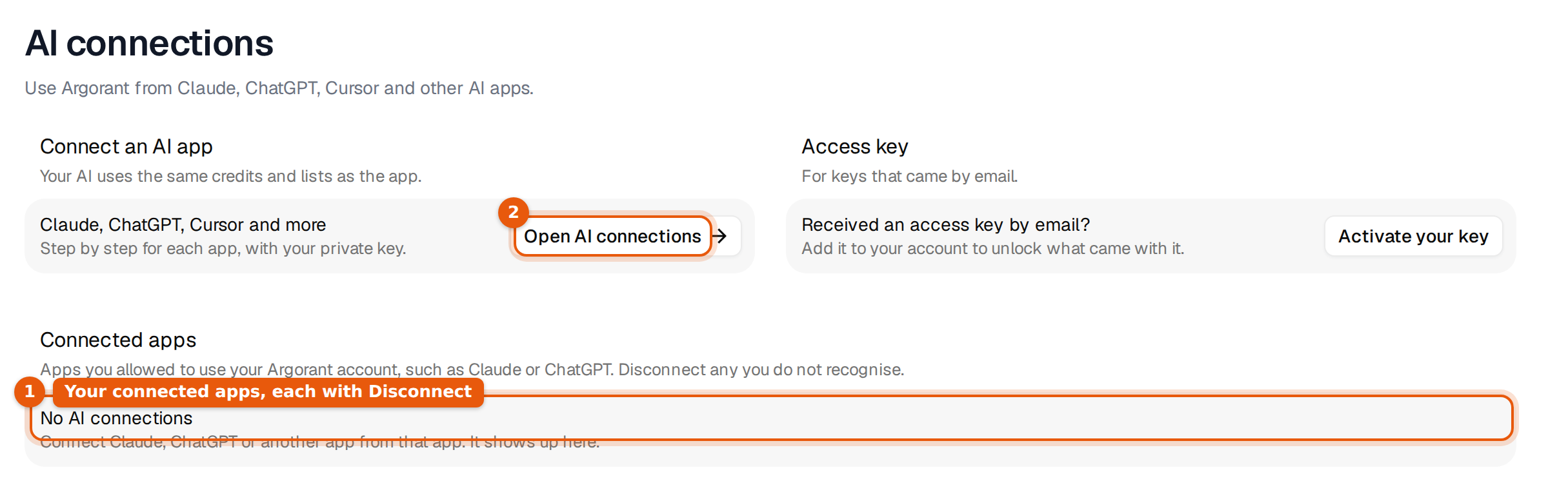 Settings in Argorant with the connected AI apps